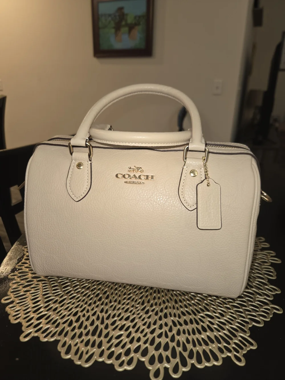 COACH Leather Satchel in Light Ivory